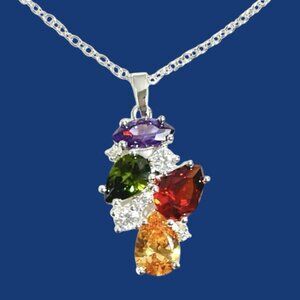 NVC Nataliya V Collister Silver Tone Pendant Necklace Rhinestone Cluster Bling